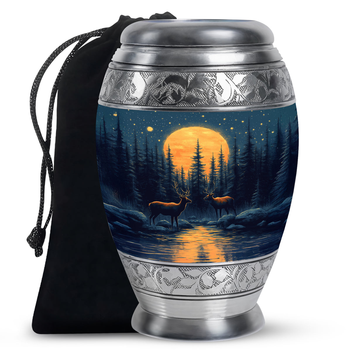 Moonlight Memorial Urn - Deer Forest Cremation Urn For Dad & Mom