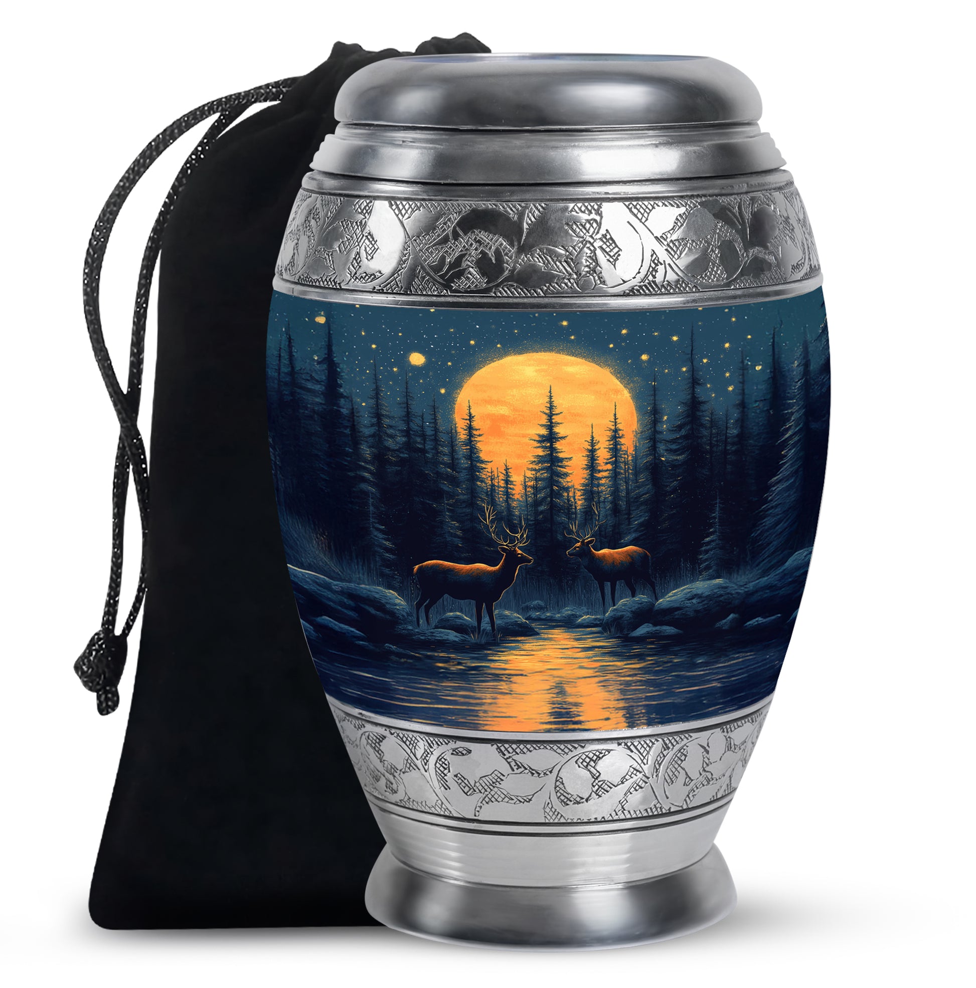 Moonlight Memorial Urn - Deer Forest Cremation Urn For Dad & Mom
