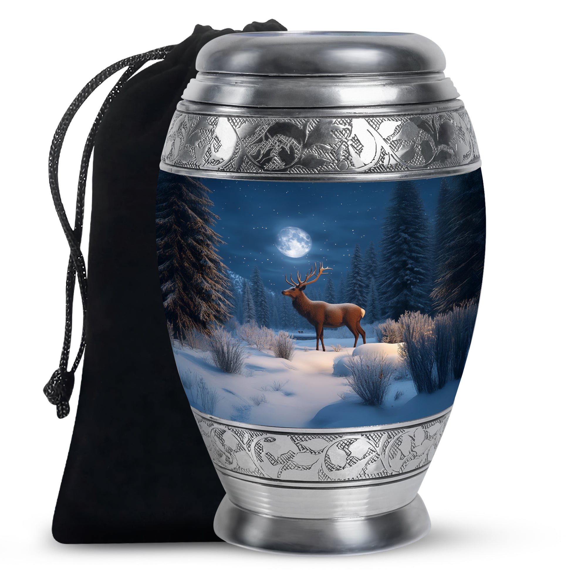 Winter Forest Deer Urn - Glowing Deer Cremation Urn For Adult Ashes