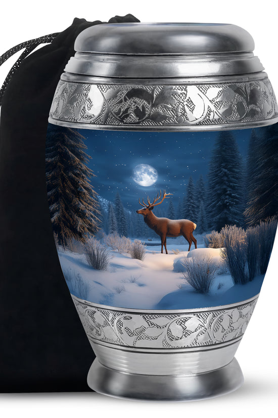 Moonlight Deer Cremation Urn - Winter Memorial Urn For Father & Mother