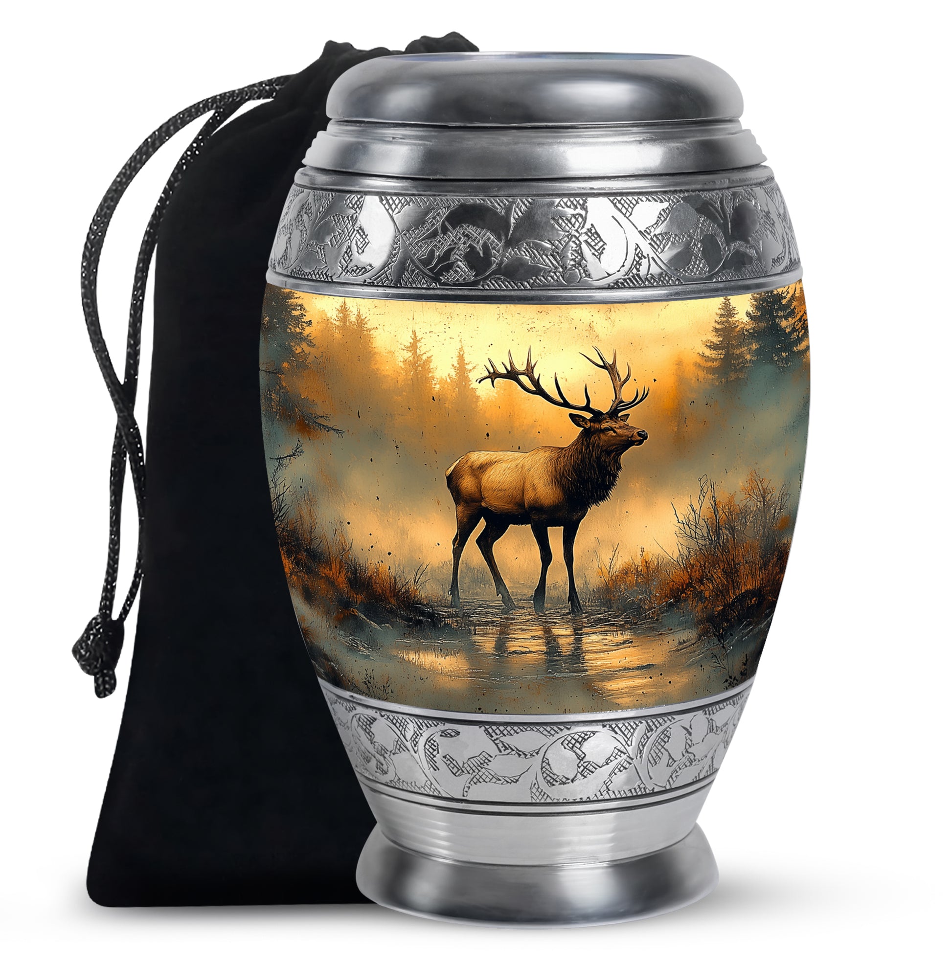 Golden Deer Memorial Urn - Nature Cremation Urn For Adult Ashes