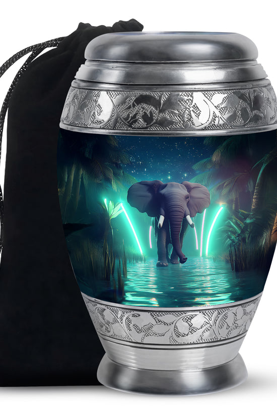 Glowing Elephant Cremation Urn - Forest Memorial Urn For Adults