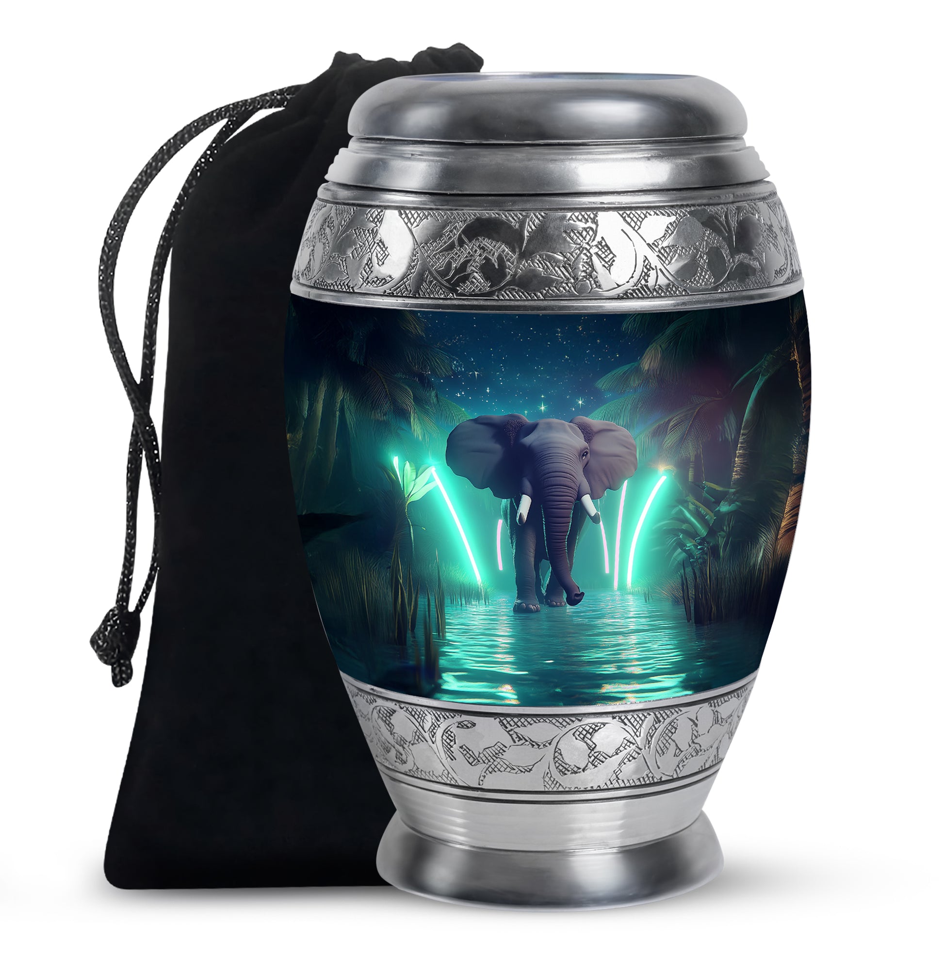 Glowing Elephant Cremation Urn - Forest Memorial Urn For Adults