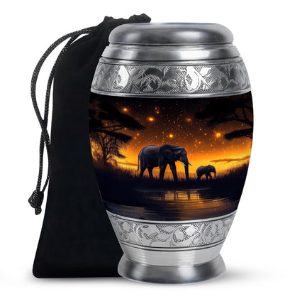 Elephant Family Memorial Urn For Adults - Wildlife Urn For Men & Women