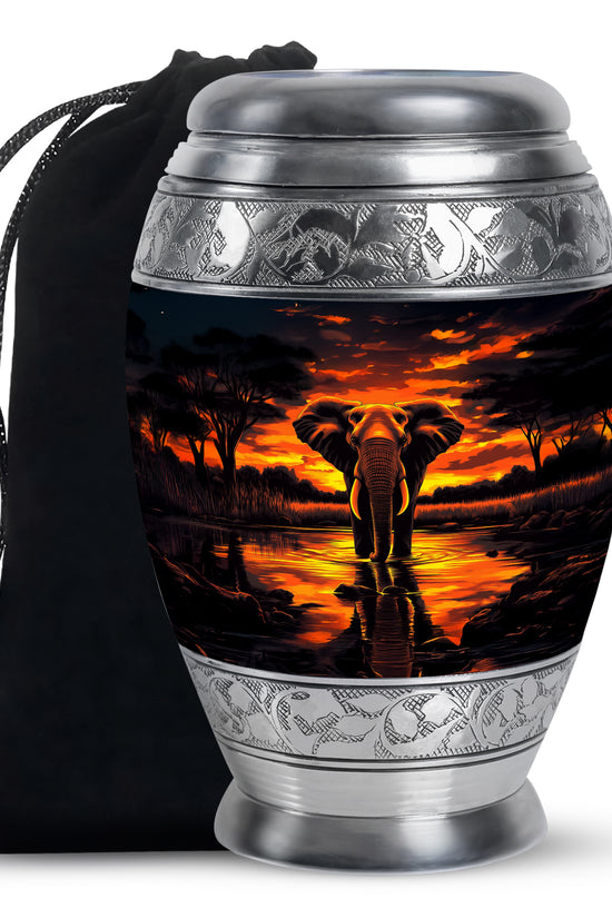 Sunset Elephant Burial Urn For Ashes - Cremation Urn For Men & Women