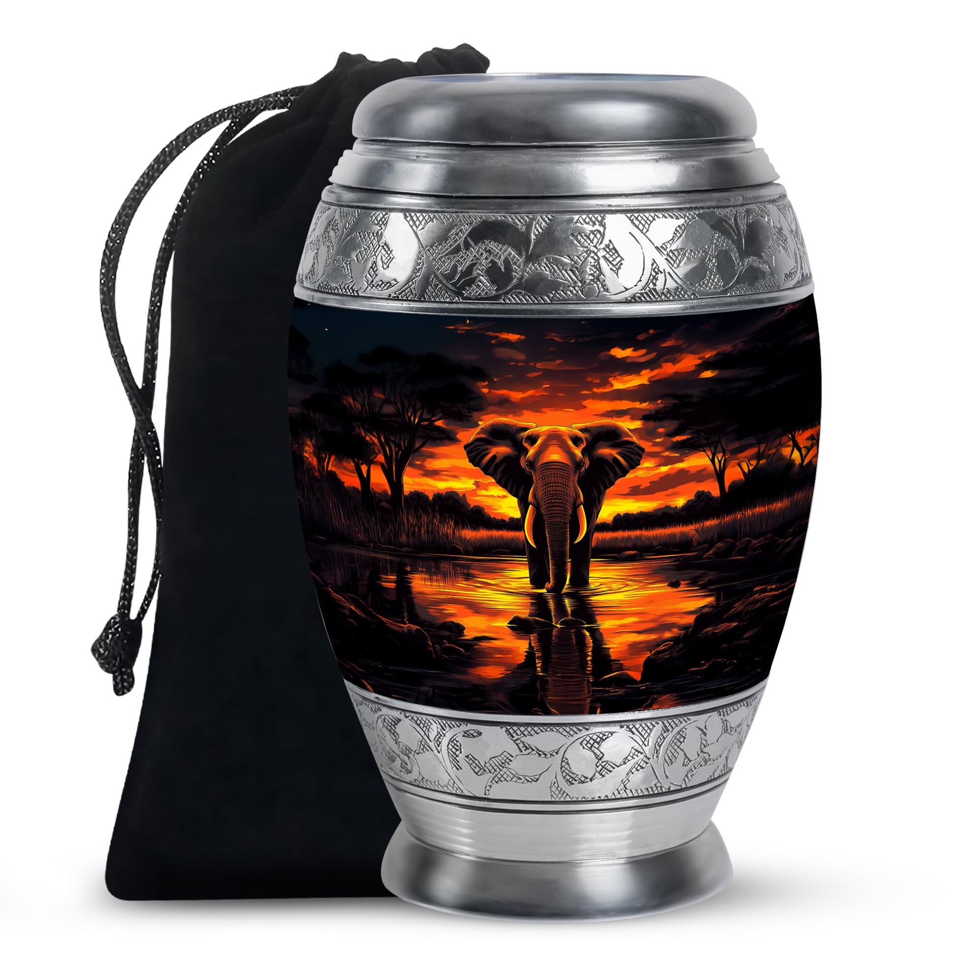 Sunset Elephant Burial Urn For Ashes - Cremation Urn For Men & Women
