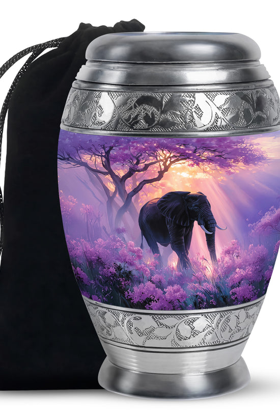 Elegant Elephant Funeral Urn - Purple Memorial Urn For Adult Ashes