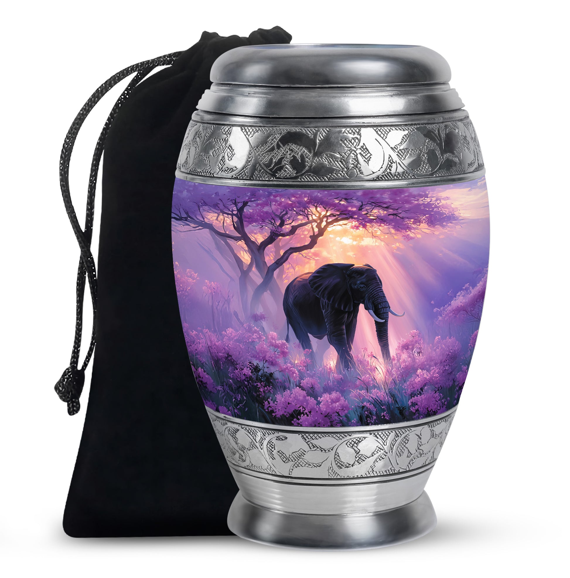 Elegant Elephant Funeral Urn - Purple Memorial Urn For Adult Ashes