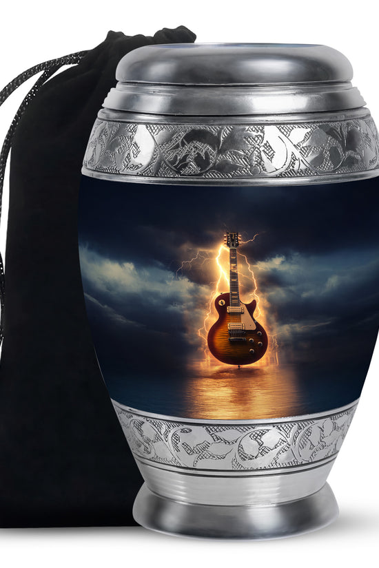 Guitar Themed Memorial Urn - Large Burial Urns For Musicians Ashes