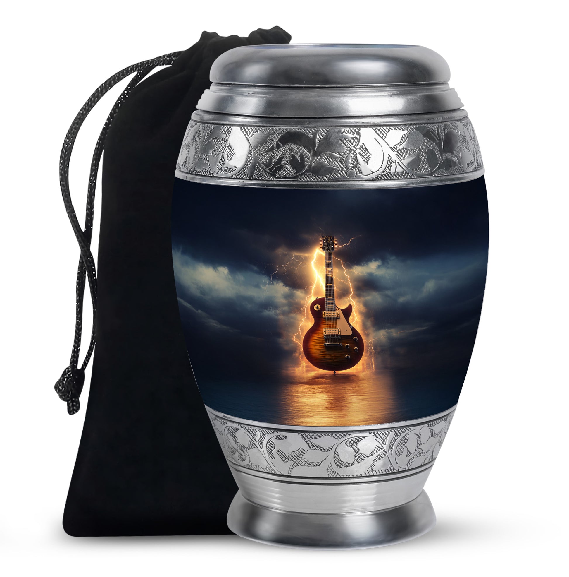 Guitar Themed Memorial Urn - Large Burial Urns For Musicians Ashes