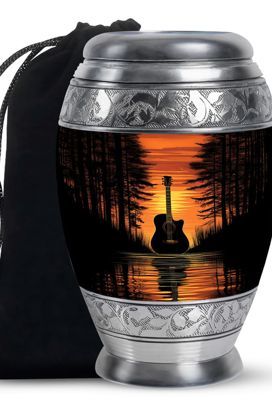 Sunset Black Guitar Urn - Personalized Funeral Urns For Human Ashes