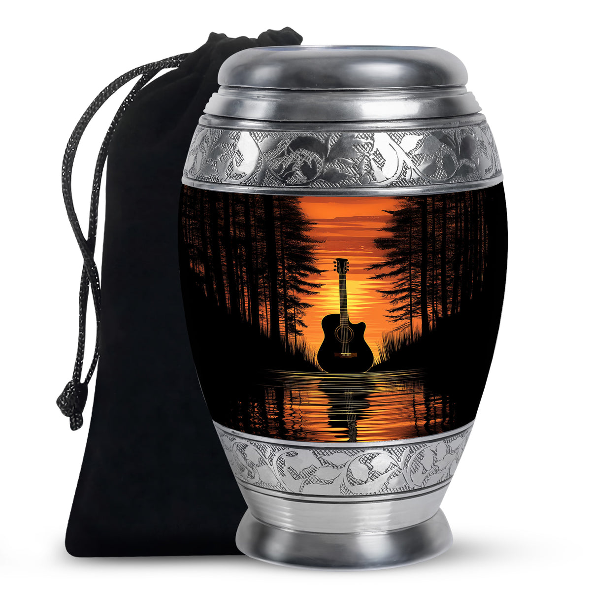 Sunset Black Guitar Urn - Personalized Funeral Urns For Human Ashes