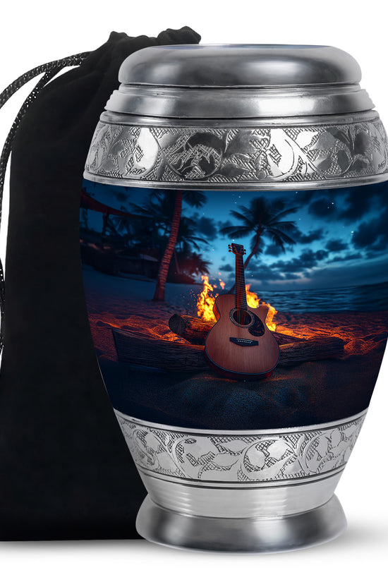 Guitar Night Scenic Cremation Urn - Beach Burial Urns For Music Lovers