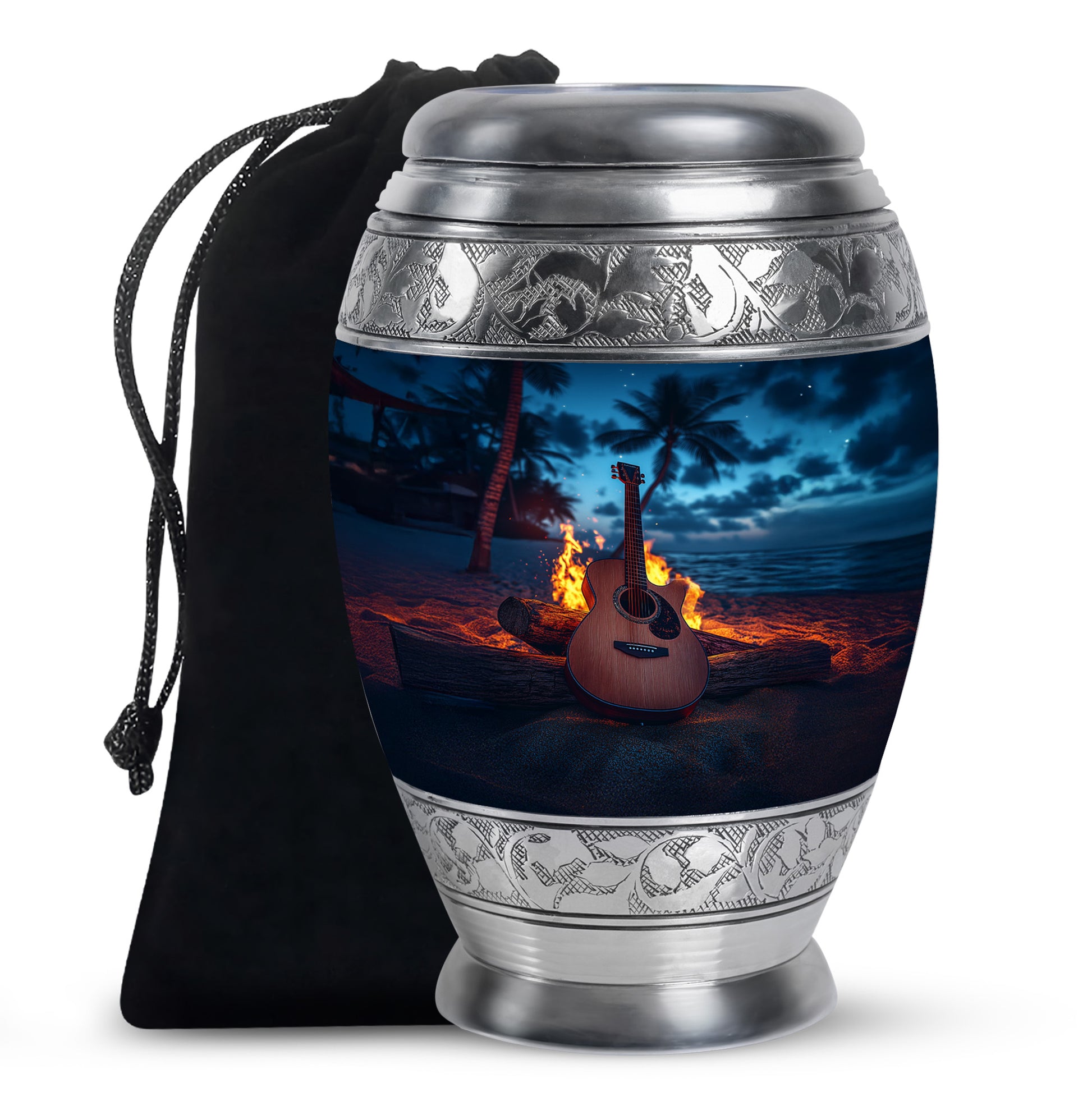Guitar Night Scenic Cremation Urn - Beach Burial Urns For Music Lovers