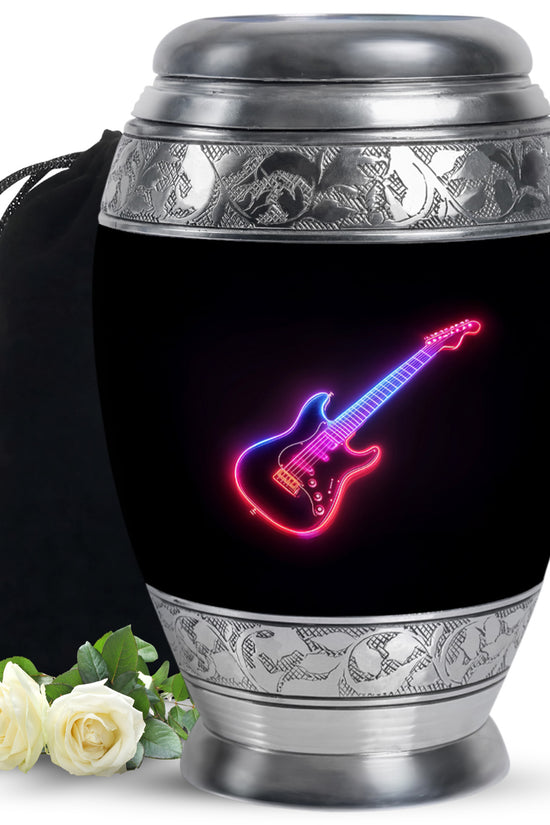 Electric Guitar Memorial Urn For Men - Neon themed Cremation Urn For Ashes