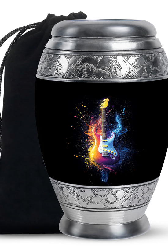 Colorful Guitar Memorial Urn - Artistic Cremation Urn for Human Ashes