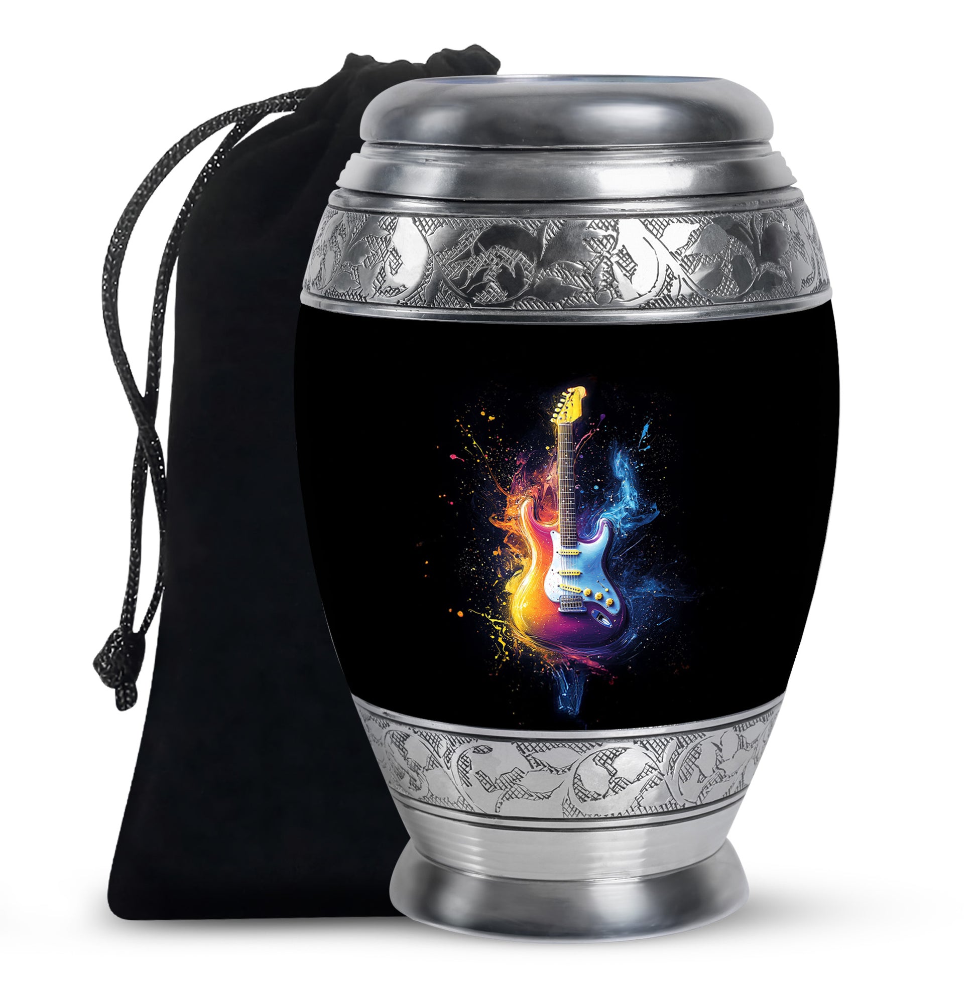 Colorful Guitar Memorial Urn - Artistic Cremation Urn for Human Ashes