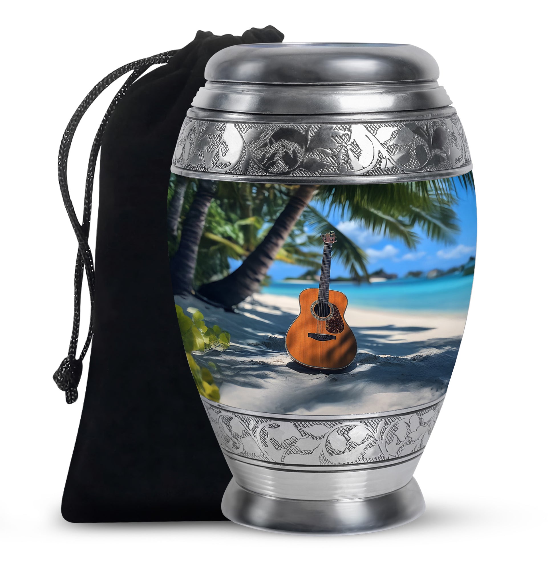 Beach Guitar Cremation Urn - Memorial Urn for Adult Male & Female