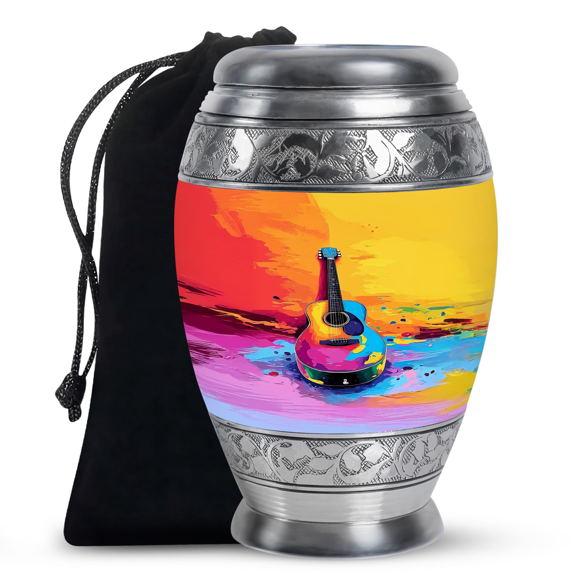 Multicolor Guitar Cremation Urn - Memorial Urn For Ashes