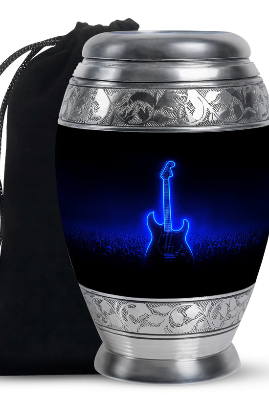 Blue Neon Guitar Cremation Urn - Musical Memorial Urn For Dad Ashes