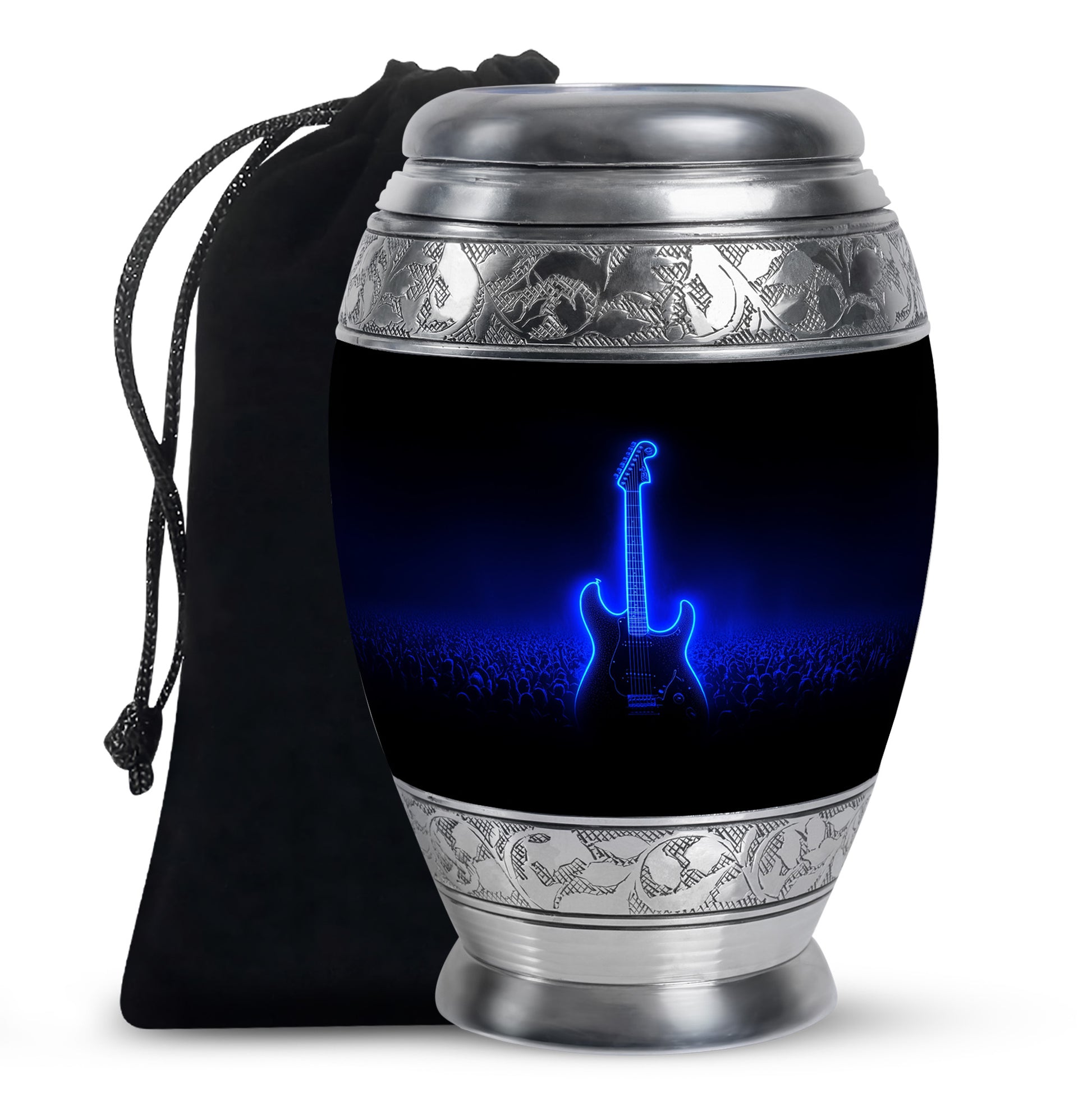 Blue Neon Guitar Cremation Urn - Musical Memorial Urn For Dad Ashes