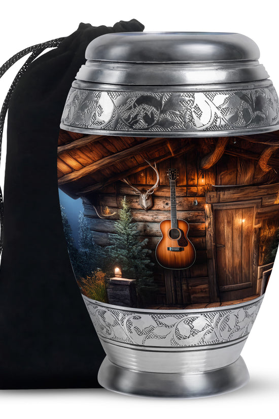 Guitar Theme Funeral Urn - Rustic Memorial Urn For Men & Women