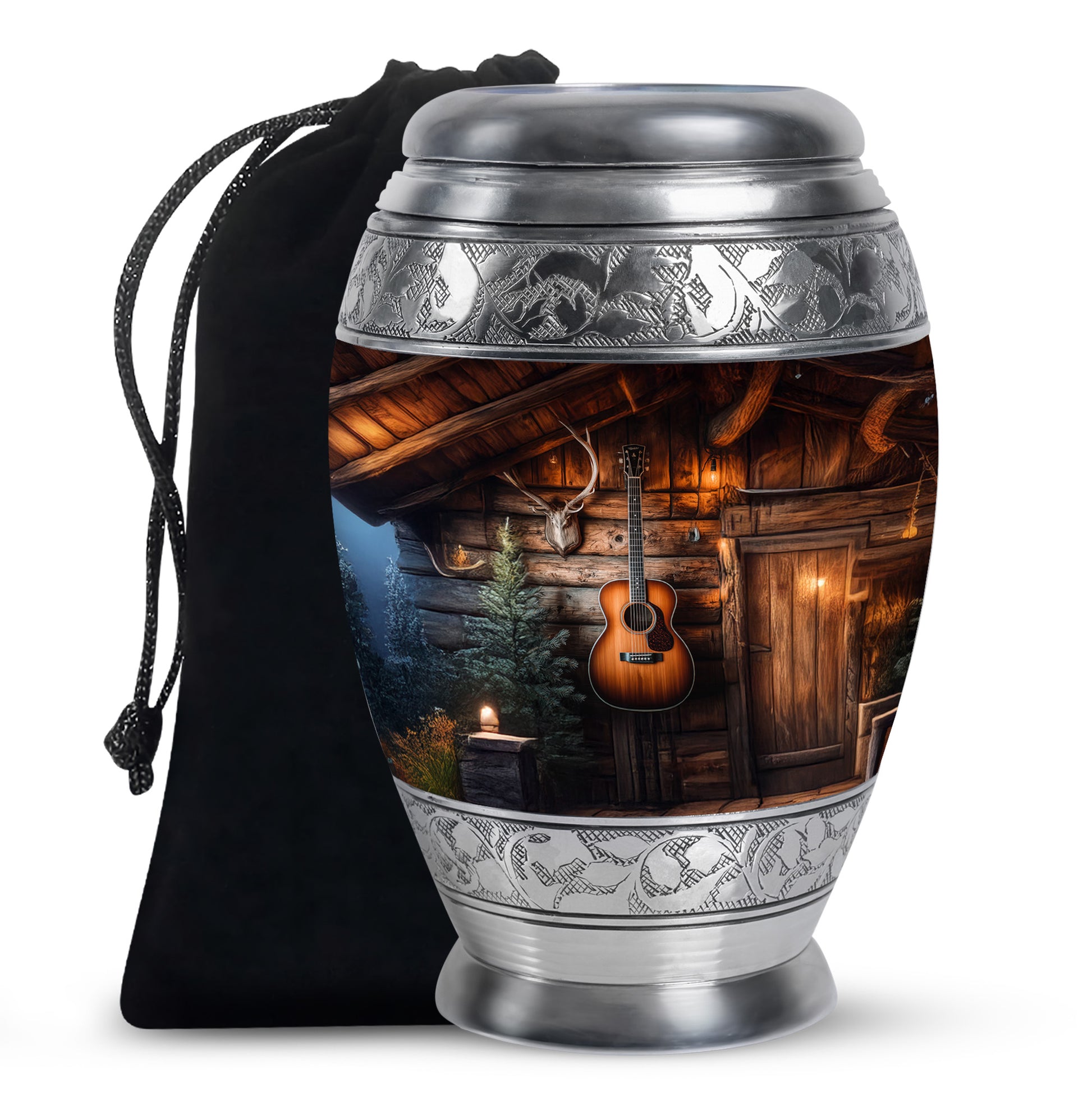 Guitar Theme Funeral Urn - Rustic Memorial Urn For Men & Women