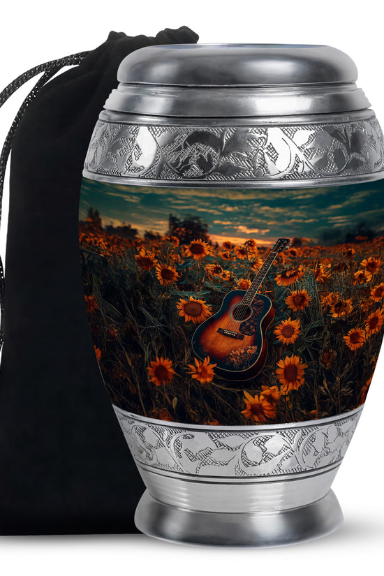 Guitar Theme Memorial Urn - Sunflower Funeral Urn For Loved Ones