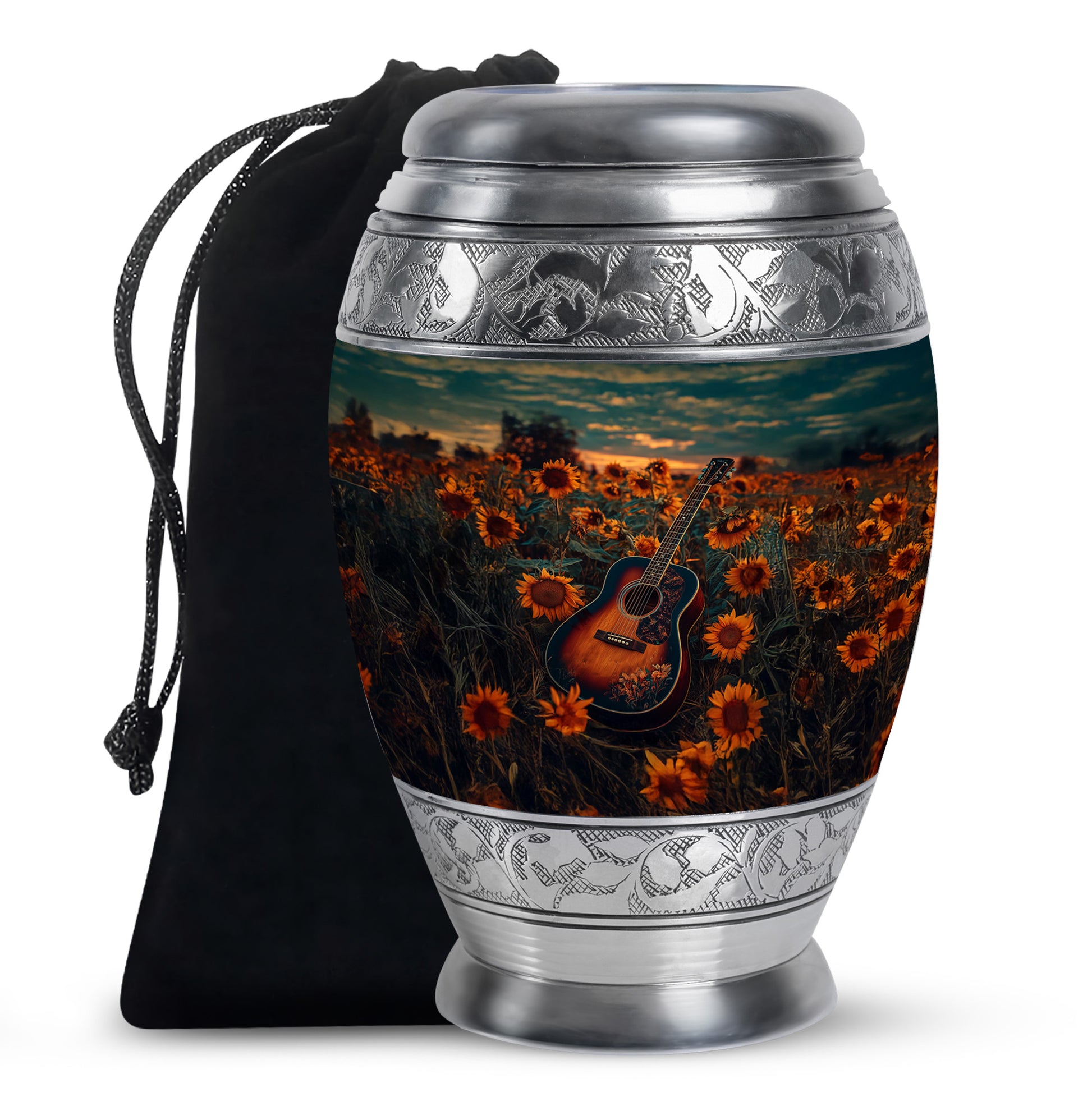 Guitar Theme Memorial Urn - Sunflower Funeral Urn For Loved Ones