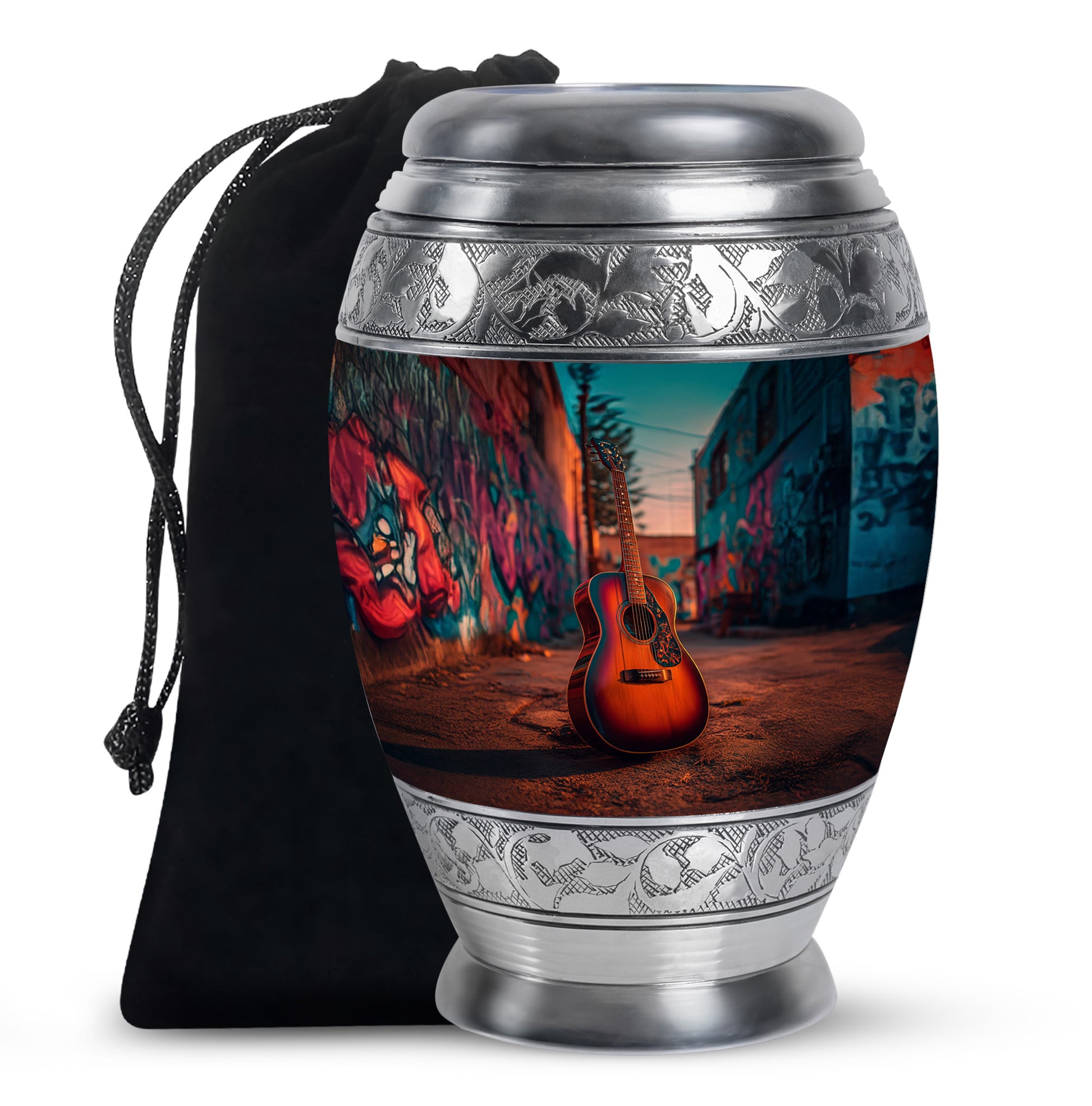 Street Art Guitar Memorial Urn - Unique Urn For Adult Ashes