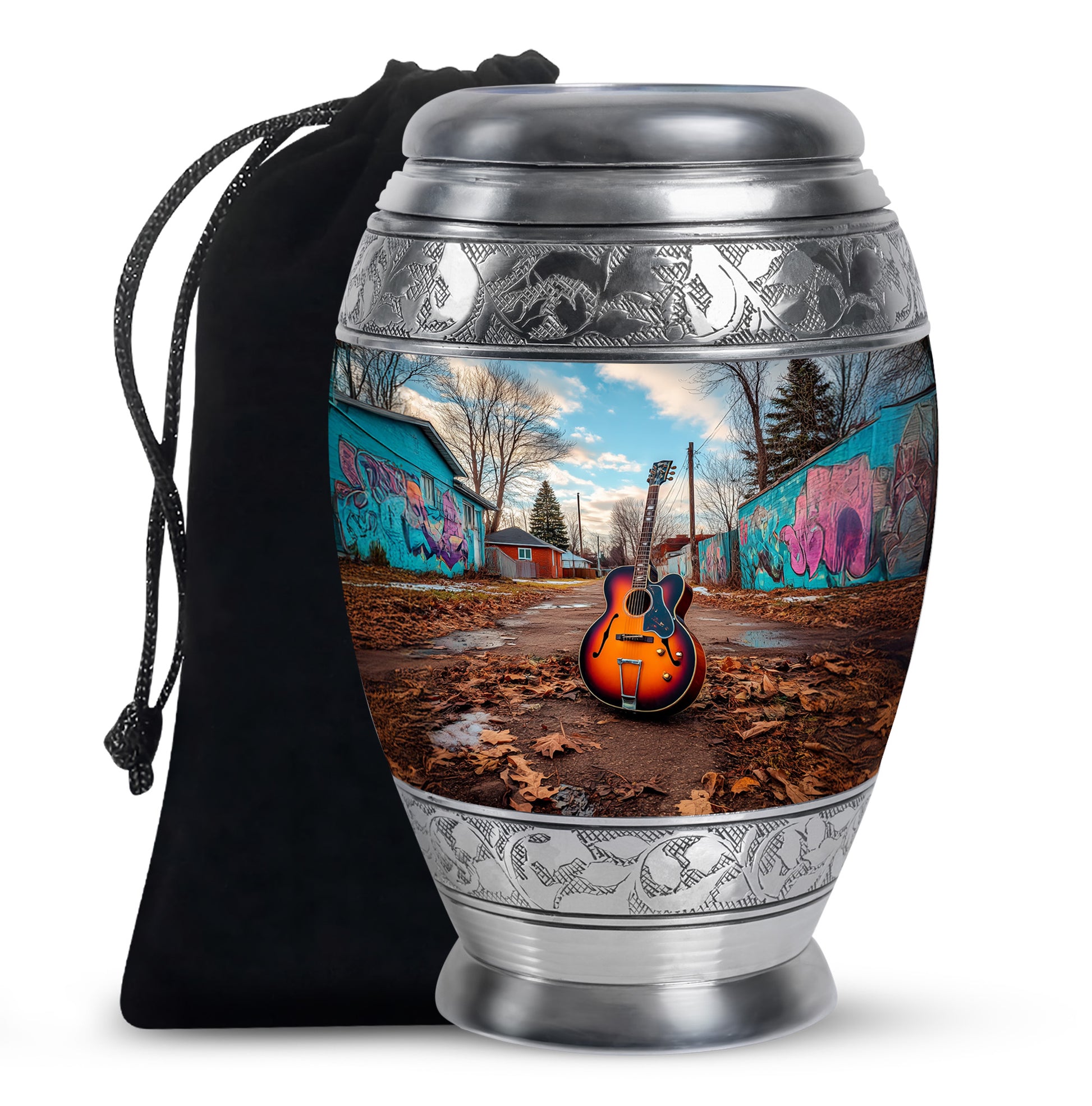 Guitar Memorial Cremation Urn - Music Theme Funeral Urn for Human Ashes