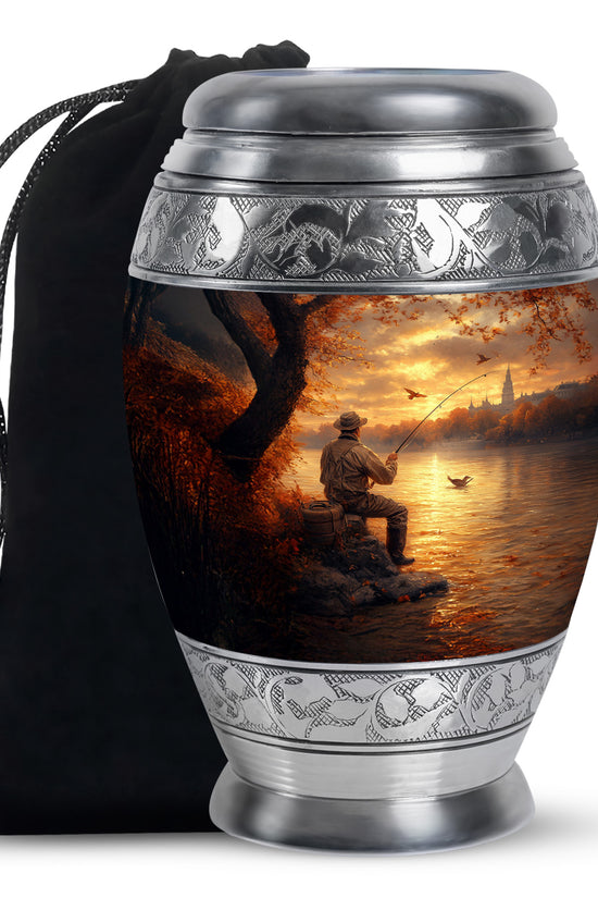 Lakeside Fishing Memorial Urn - Beautiful Cremation Urn For Human Ashes