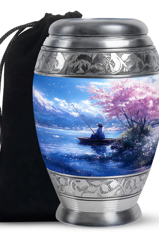 Beautiful Artistic Fishing Cremation Urn - Floral Urns For Human Ashes
