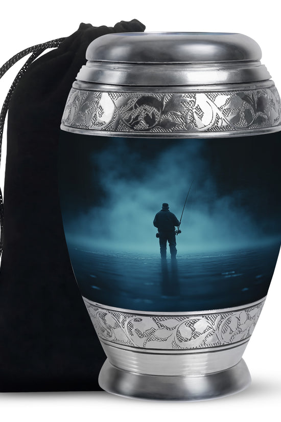 Old Man Fishing Urn - Beautiful Blue Night Funeral Urns For Ashes