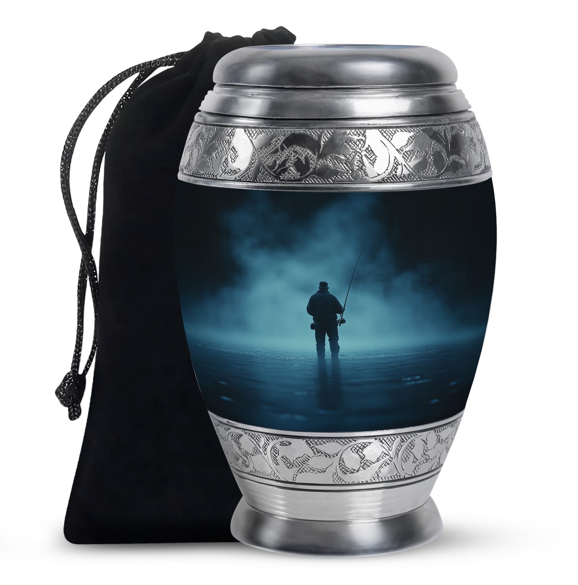 Old Man Fishing Urn - Beautiful Blue Night Funeral Urns For Ashes