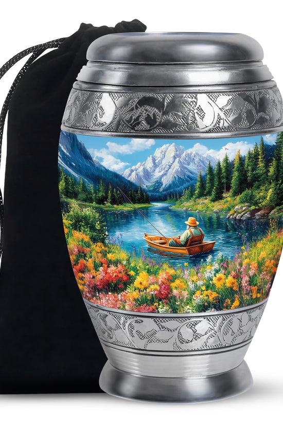 Old Man Fishing In Boat - Artistic Cremation Urns For Human Ashes