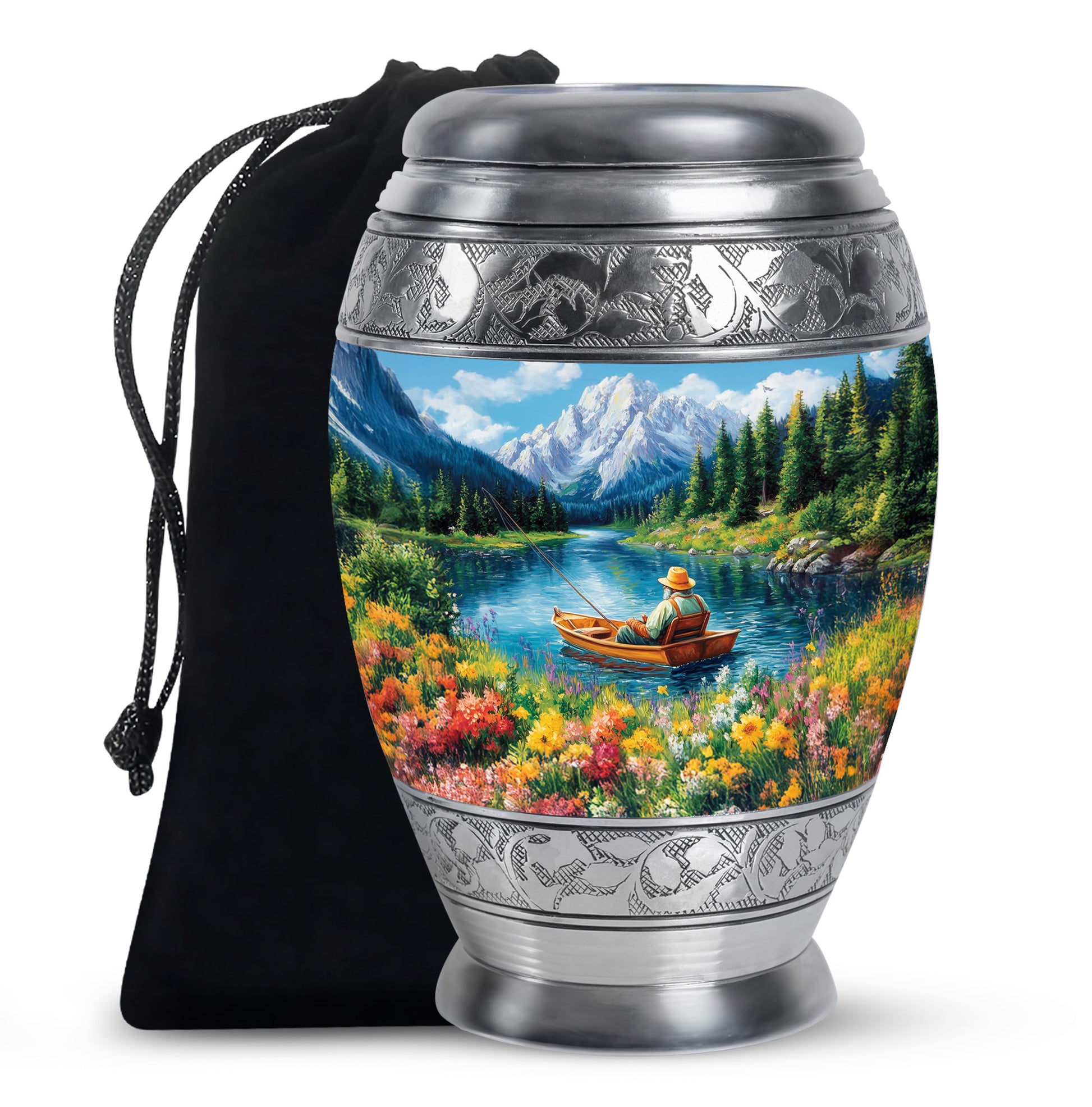 Old Man Fishing In Boat - Artistic Cremation Urns For Human Ashes
