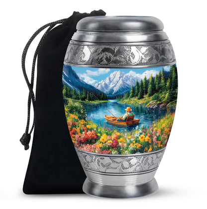 Mountain Lake Fishing Cremation Urn - Peaceful Tribute For Loved Ones