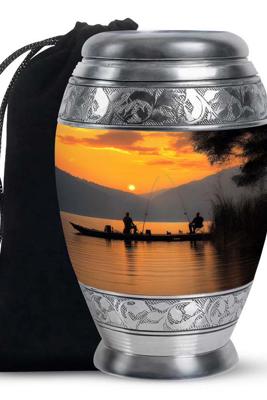 Friends Fishing Themed Cremation - Artistic Sunset Burial Fishing Urns