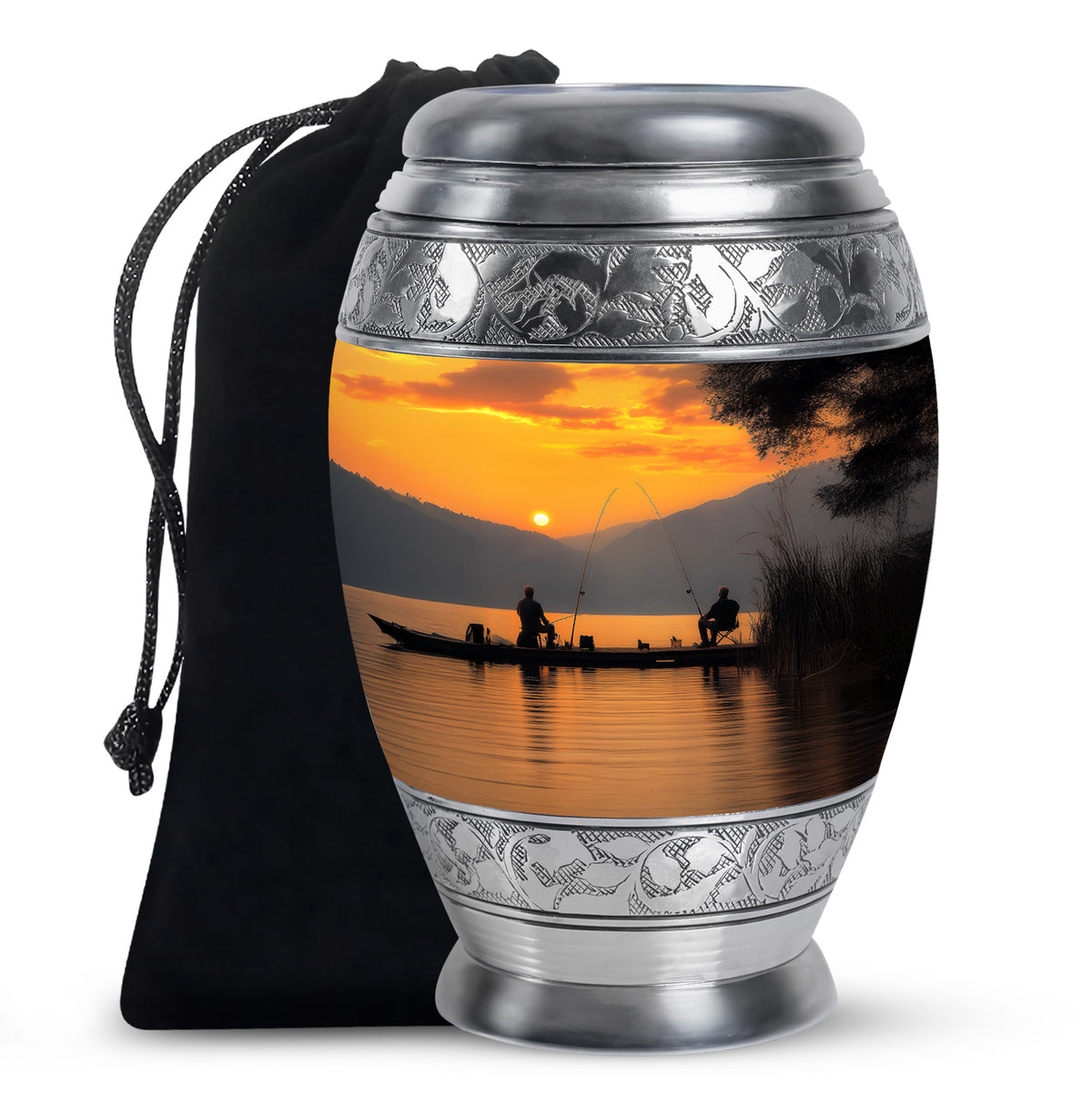 Friends Fishing Themed Cremation - Artistic Sunset Burial Fishing Urns