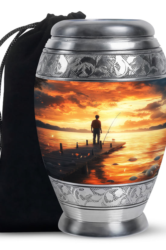 Sunset Fisherman Cremation Urn - Beautiful Memorial Container For Ashes