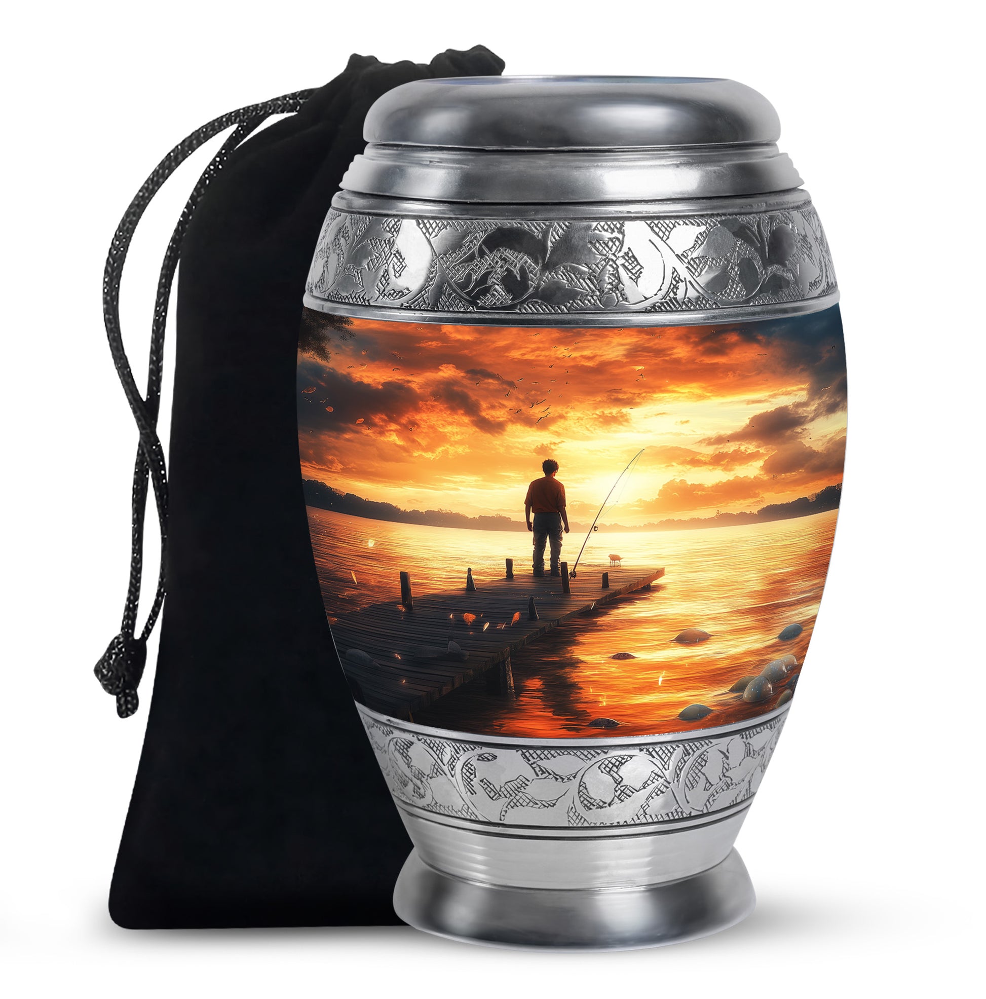 Sunset Fisherman Cremation Urn - Beautiful Memorial Container For Ashes