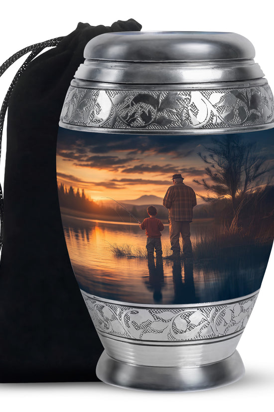 Father & Son Fishing Funeral Urn - Sunset Lake Memorial Urn For Dad