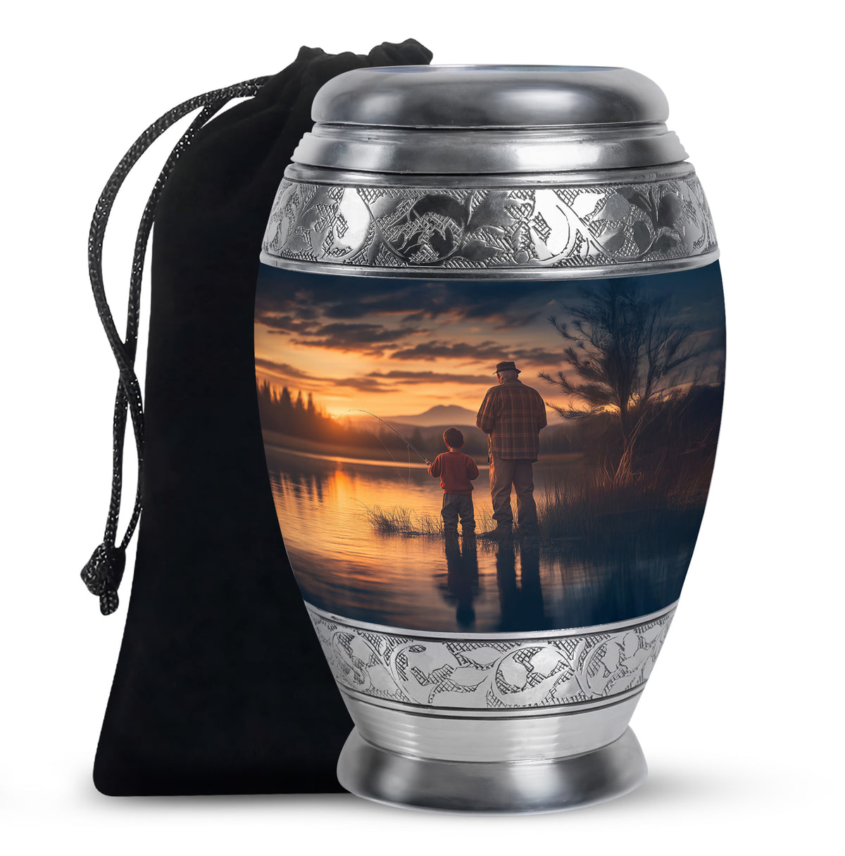 Father & Son Fishing Funeral Urn - Sunset Lake Memorial Urn For Dad