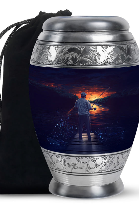 Peaceful Fishing Cremation Urn - Scenic Lake Cremation Urn For Human Ashes