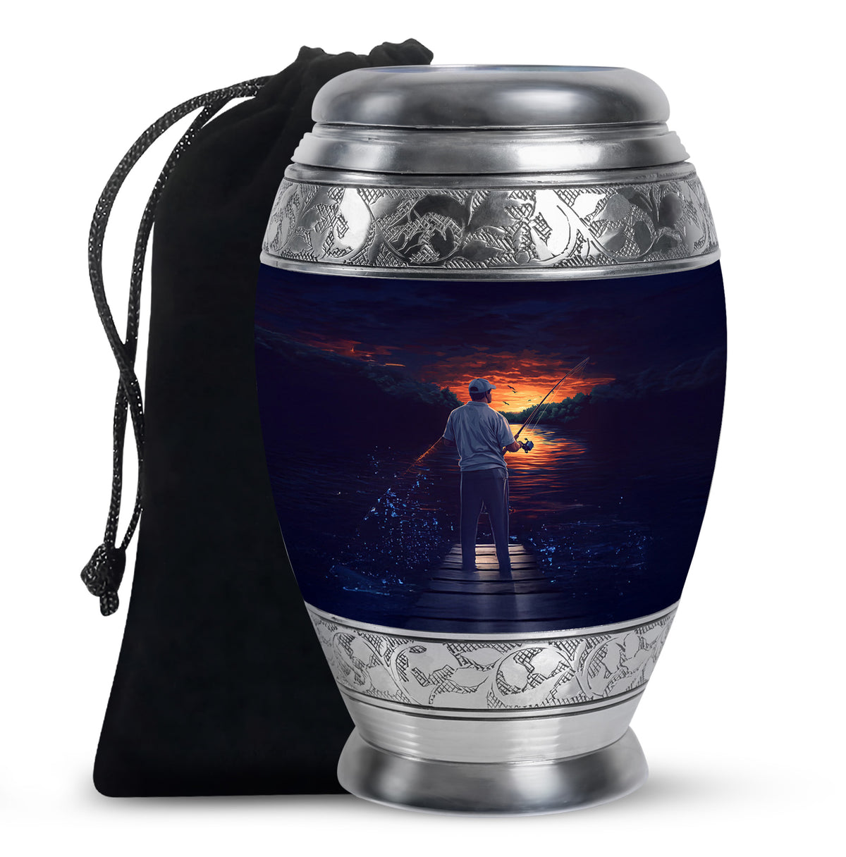 Peaceful Fishing Cremation Urn - Scenic Lake Cremation Urn For Human Ashes