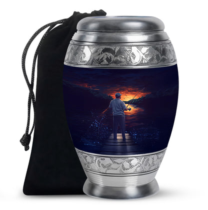 Peaceful Fishing Cremation Urn - Scenic Lake Cremation Urn For Human Ashes