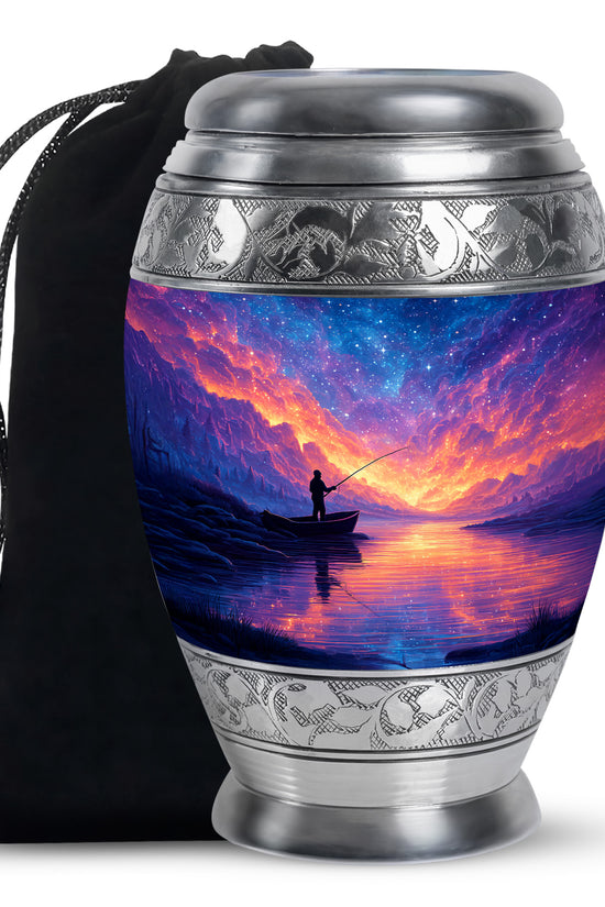 Night Sky Fishing Memorial Urn - Peaceful Lake Cremation Urn For Adult Ashes