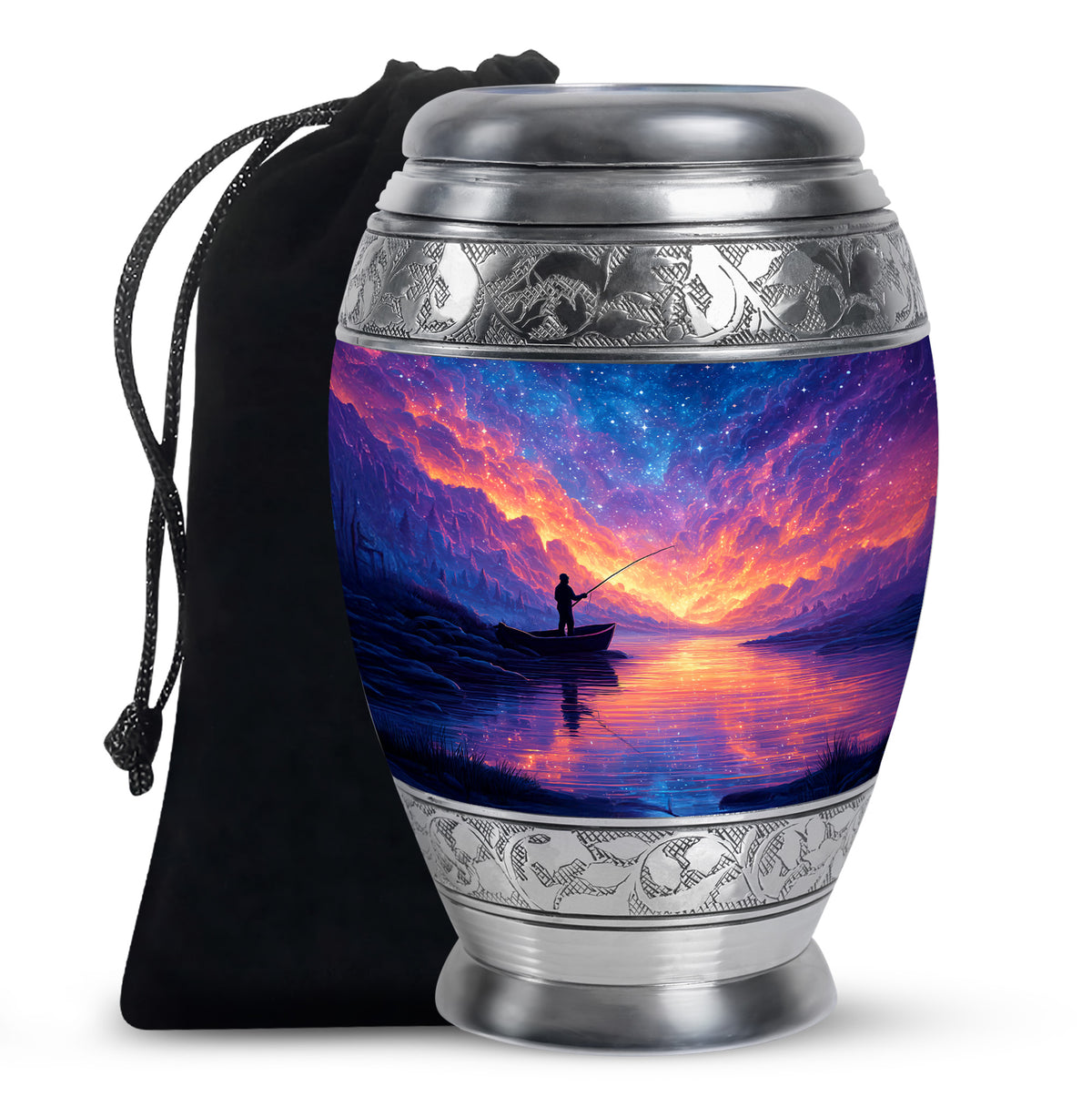 Night Sky Fishing Memorial Urn - Peaceful Lake Cremation Urn For Adult Ashes