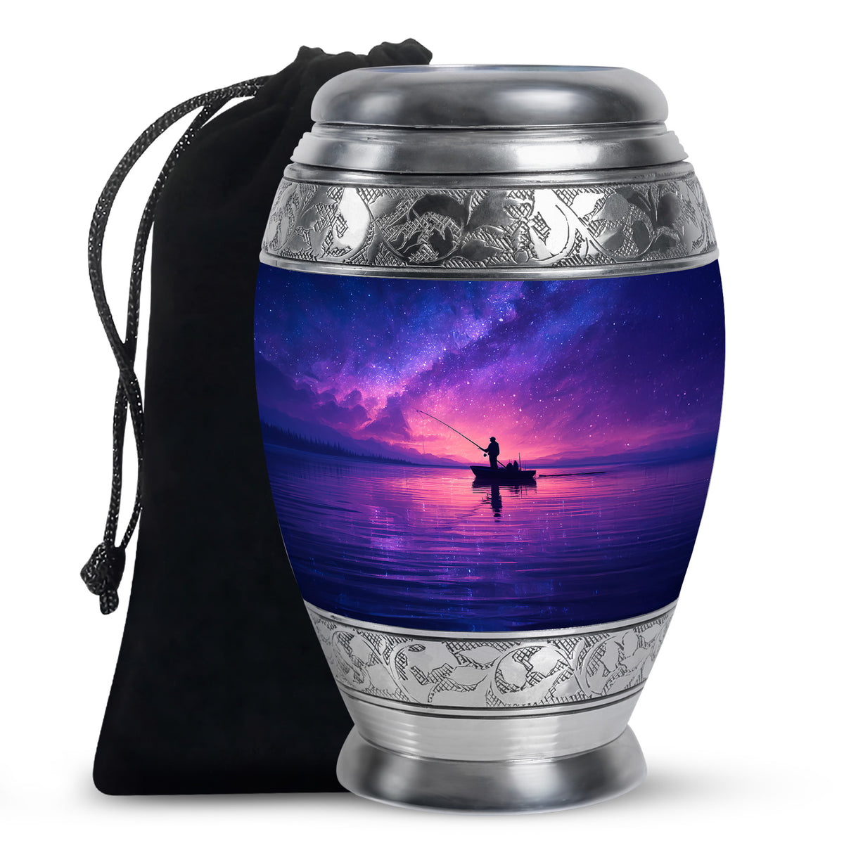 Galaxy Night Fishing Funeral Urn - Scenic Lake Cremation Urn For Dad